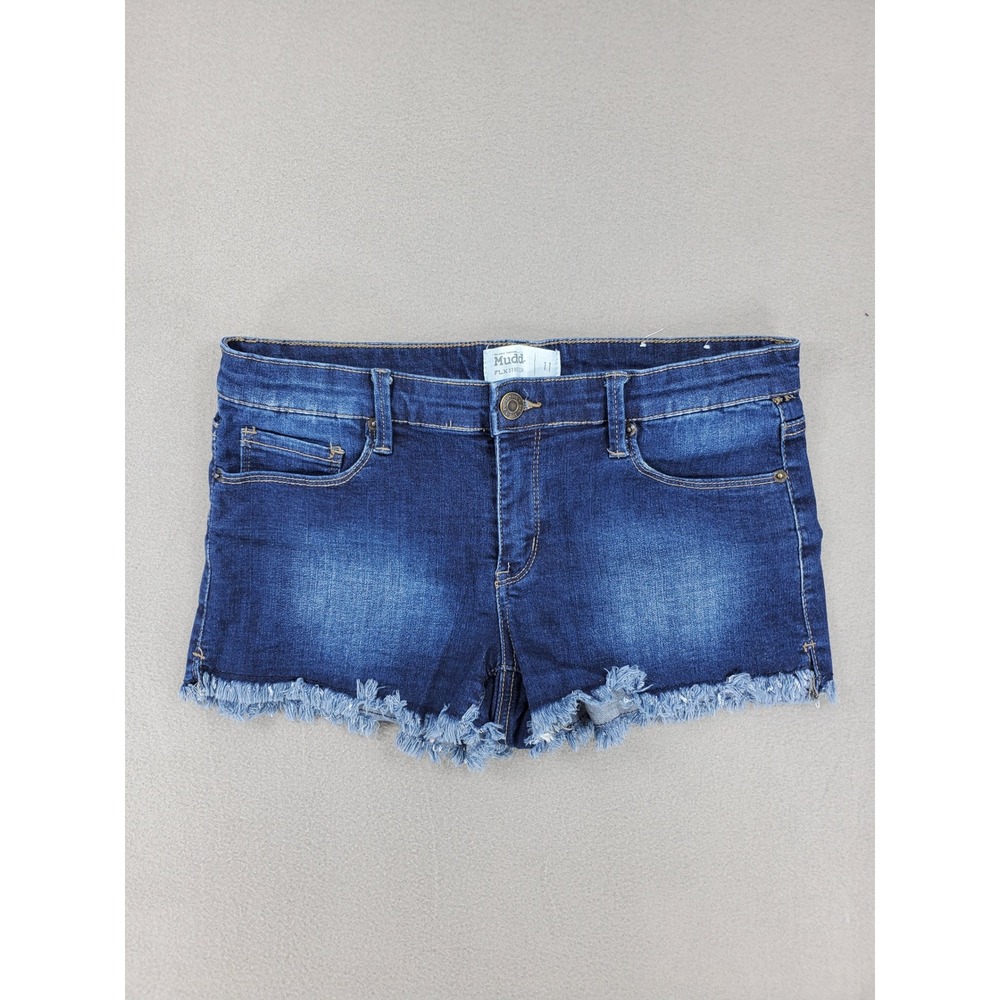 Mudd Denim Shorts Women 11 Blue Excellent FLX Stretch Frayed Hem Cutoff